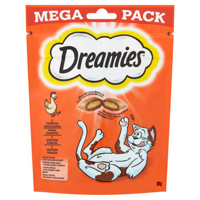Dreamies kiegészítő macskaeledel csirkével felnőtt macskáknak & 8 hetesnél idősebb kölyköknek 180 g