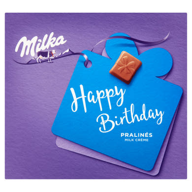 Milka Happy Birthday alpesi tejcsokoládé praliné tejes krémtöltelékkel