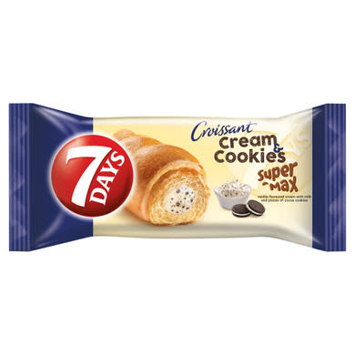 7DAYS Cream & Cookies Super Max vanília ízű krémmel töltött croissant kakaós keksz darabokkal