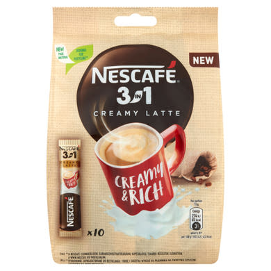 Nescafé 3in1 Creamy Latte azonnal oldódó kávés italpor tejporral és cukorral 10 x