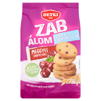 Detki  Zab Álom csökkentett cukortartalmú meggyes-zabpelyhes omlós keksz