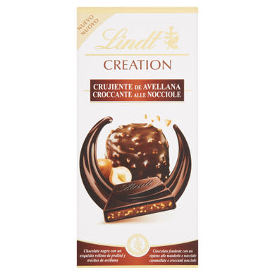 Lindt Creation mandulás-mogyoró pasztával töltött extra keserű csokoládé mogyoró darabokkal