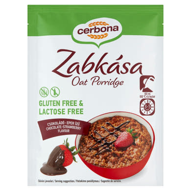 Cerbona gluténmentes, laktózmentes, csokoládé-eper ízű zabkása