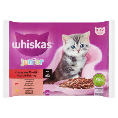 Whiskas Junior Klasszikus Ételek teljes értékű nedves eledel kölyökmacskáknak 4 x 85g (340 g)