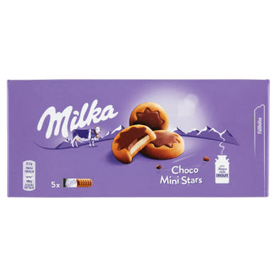 Milka Choco Mini Stars tejes krémmel töltött keksz tejcsokoládéval