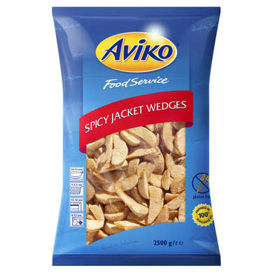 Aviko Food Service elősütött, gyorsfagyasztott héjas burgonyagerezdek pikáns fűszerbevonattal