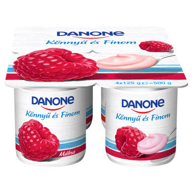 Danone Könnyű és Finom málnaízű, élőflórás, zsírszegény joghurt 4 x 125 g
