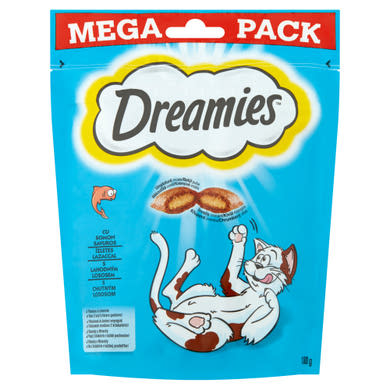 Dreamies kiegészítő macskaeledel lazaccal felnőtt macskák & 8 hetesnél idősebb kölykök számára 180 g