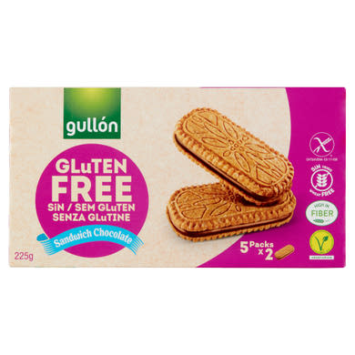 Gullón gluténmentes szendvicskeksz csokoládé ízű krémmel 5 x 45 g