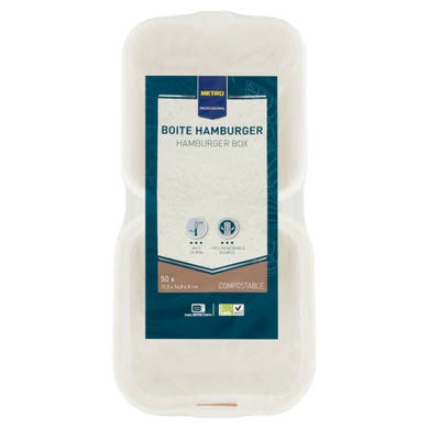 Metro Professional biológiailag lebomló, eldobható, 800 ml-es hamburgeres doboz elvitelre