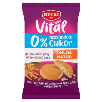 Detki Vital édes omlós natúr keksz hozzáadott cukor nélkül, édesítőszerekkel
