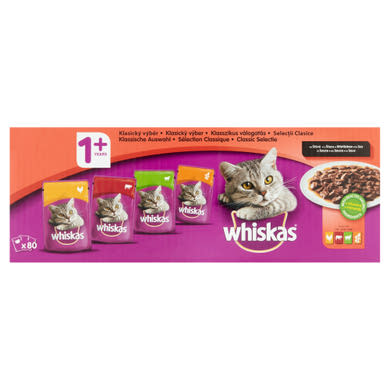 Whiskas 1+ Klasszikus válogatás teljes értékű nedves eledel felnőtt macskáknak 80 x (8 kg)