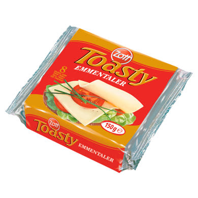 Zott Toasty Emmentaler szeletelt, ementáli ízű, zsíros ömlesztett sajt 8 x 18,75 g