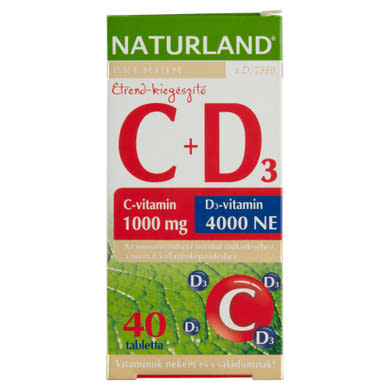 Naturland Premium C-vitamin 1000 mg + D3-vitamin 4000 NE étrend-kiegészítő tabletta