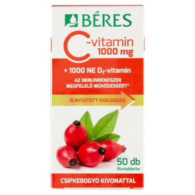 Béres C-vitamin 1000 mg + 1000 NE D3-vitamin filmtabletta csipkebogyókivonattal 92,5 g