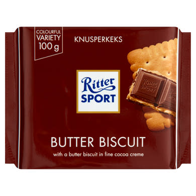 Ritter Sport kakaós krémmel és vajas keksszel töltött tejcsokoládé