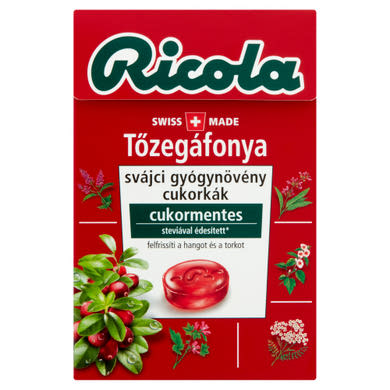 Ricola Tőzegáfonya cukormentes svájci gyógynövény cukorkák