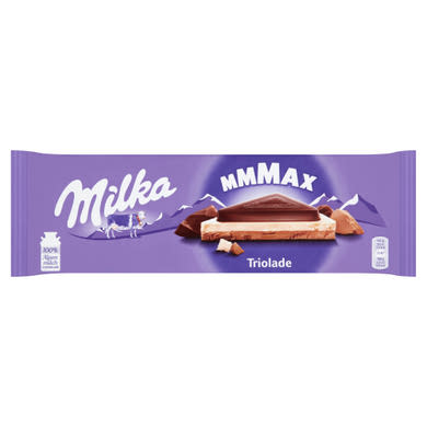 Milka Mmmax Triolade alpesi magas kakaótartalmú tejcsokoládé fehércsokoládéval