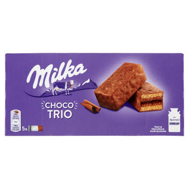 Milka Choco Trio alpesi tejcsokoládéval mártott kakaós krémmel töltött piskóta