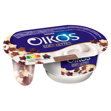 Danone Oikos Édes Kettes édesített joghurt vaníliaízű, csokoládéval bevont gabonacsillagokkal