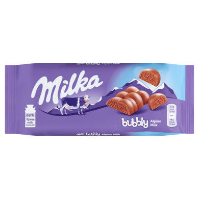 Milka Bubbly alpesi tejcsokoládé levegőbuborékos tejcsokoládé töltelékkel