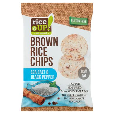 RiceUp! teljes kiőrlésű barna rizs chips tengeri sóval és fekete borssal