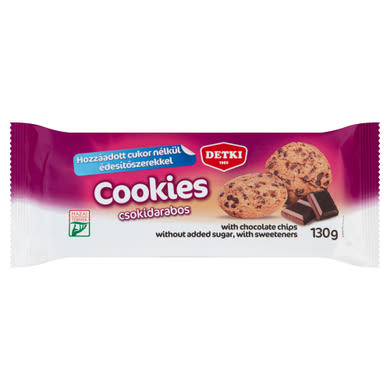 Detki Cookies omlós keksz csokoládé darabokkal és édesítőszerekkel, cukor hozzáadása nélkül