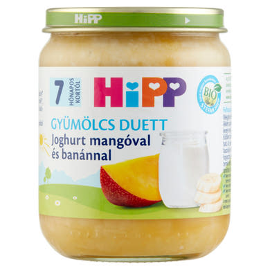 HiPP Gyümölcs Duett BIO joghurt mangóval és banánnal bébidesszert 7 hónapos kortól
