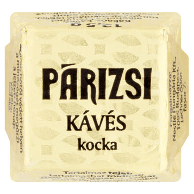 Párizsi Kocka kakaós, kávés, alkoholos krémmel töltött tejcsokoládé