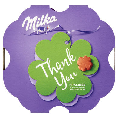 Milka Thank You alpesi tejcsokoládé praliné kakaós krémtöltelékkel