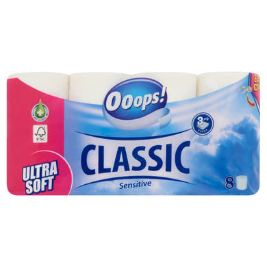 Ooops! Classic Sensitive toalettpapír 3 rétegű 8 tekercs
