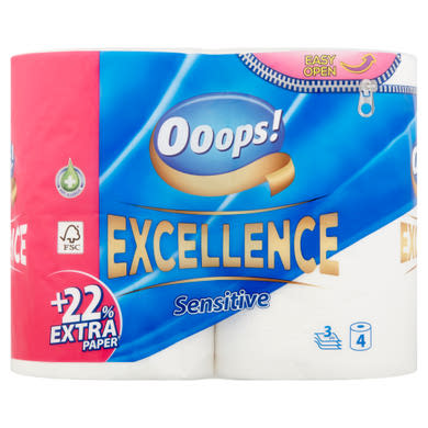 Ooops! Excellence Sensitive toalettpapír 3 rétegű 4 tekercs