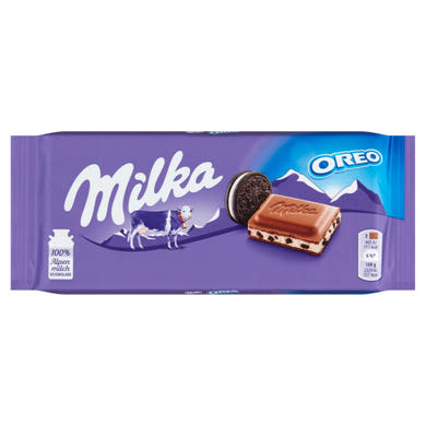 Milka Oreo alpesi tejcsokoládé kakaós kekszdarabkákkal és vaníliaízű tejes krémtöltelékkel