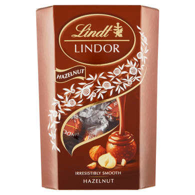 Lindt Lindor Hazelnut tejcsokoládé praliné mogyoródarabokkal és lágyan olvadó töltelékkel