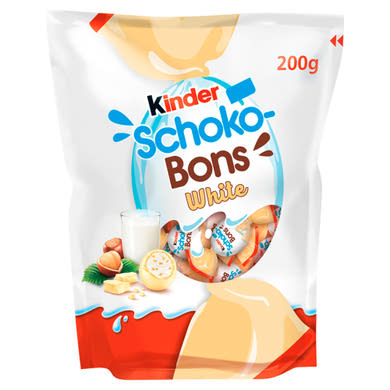 Kinder Schoko-Bons White fehércsokoládé bonbonok tejes krémmel és mogyoródarabkákkal töltve