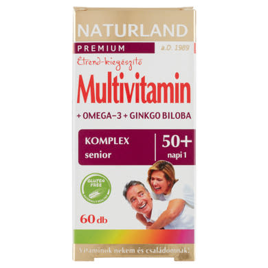 Naturland Premium Multivitamin 50+ Omega-3 + Gingko Biloba étrend-kiegészítő kapszula