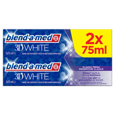 Blend-a-med 3D White Classic Fresh Fogkrém, 2x75 ml,1-ben