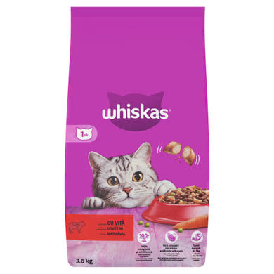 Whiskas 1+ teljes értékű szárazeledel felnőtt macskák számára marhával