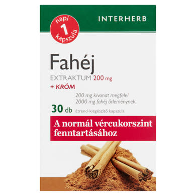 Interherb Napi1 Fahéj Extraktum 200 mg + Króm étrend-kiegészítő kapszula 30 db
