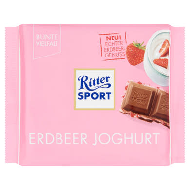 Ritter Sport eper-sovány joghurt ízű krémmel töltött tejcsokoládé eperdarabkákkal