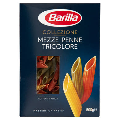 Barilla Collezione Mezze Penne Tricolore paradicsommal, spenóttal ízesített durum száraztészta