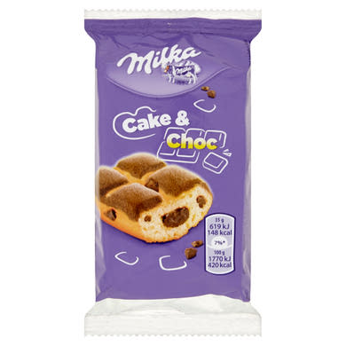 Milka Cake & Choc piskóta alpesi tejcsokoládé darabkákkal és csokoládés töltelékkel