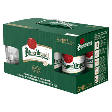 Pilsner Urquell minőségi világos sör 4,4% 5 x 0,5 l + korsó