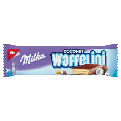 Milka Waffelini alpesi tejcsokoládéval mártott, kókuszos krémmel töltött ostya