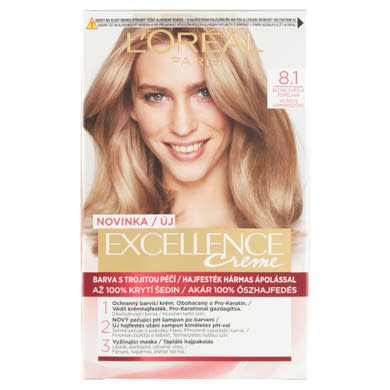 L'Oréal Paris Excellence Creme 8.1 Világos hamvasszőke hajfesték hármas ápolással
