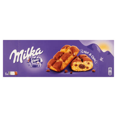 Milka Cake & Choc piskóta alpesi tejcsokoládé darabkákkal és csokoládés töltelékkel 5 db