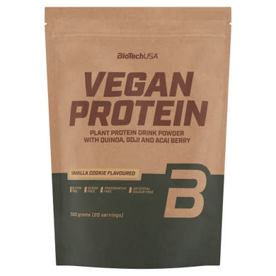 BioTechUSA Vegan Protein cukormentes vaníliás sütemény ízű fehérje italpor édesítőszerekkel