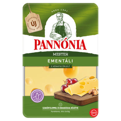 Pannónia Mester Ementáli szeletelt, zsíros, kemény, erjedési lyukas sajt