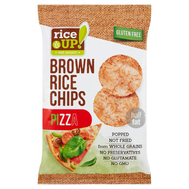 RiceUp! Eat Smart teljes kiőrlésű barna rizs chips pizza ízesítéssel