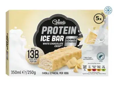 Gelatelli Proteines jégkrém kekszízű bourbon vaníliás jégkrém fehércsokival bevonva 5 x 70 ml